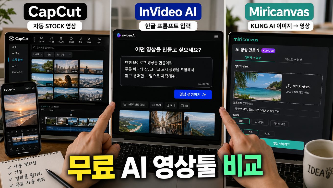 CapCut InVideo AI Miricanvas 무료 AI 영상 툴 비교